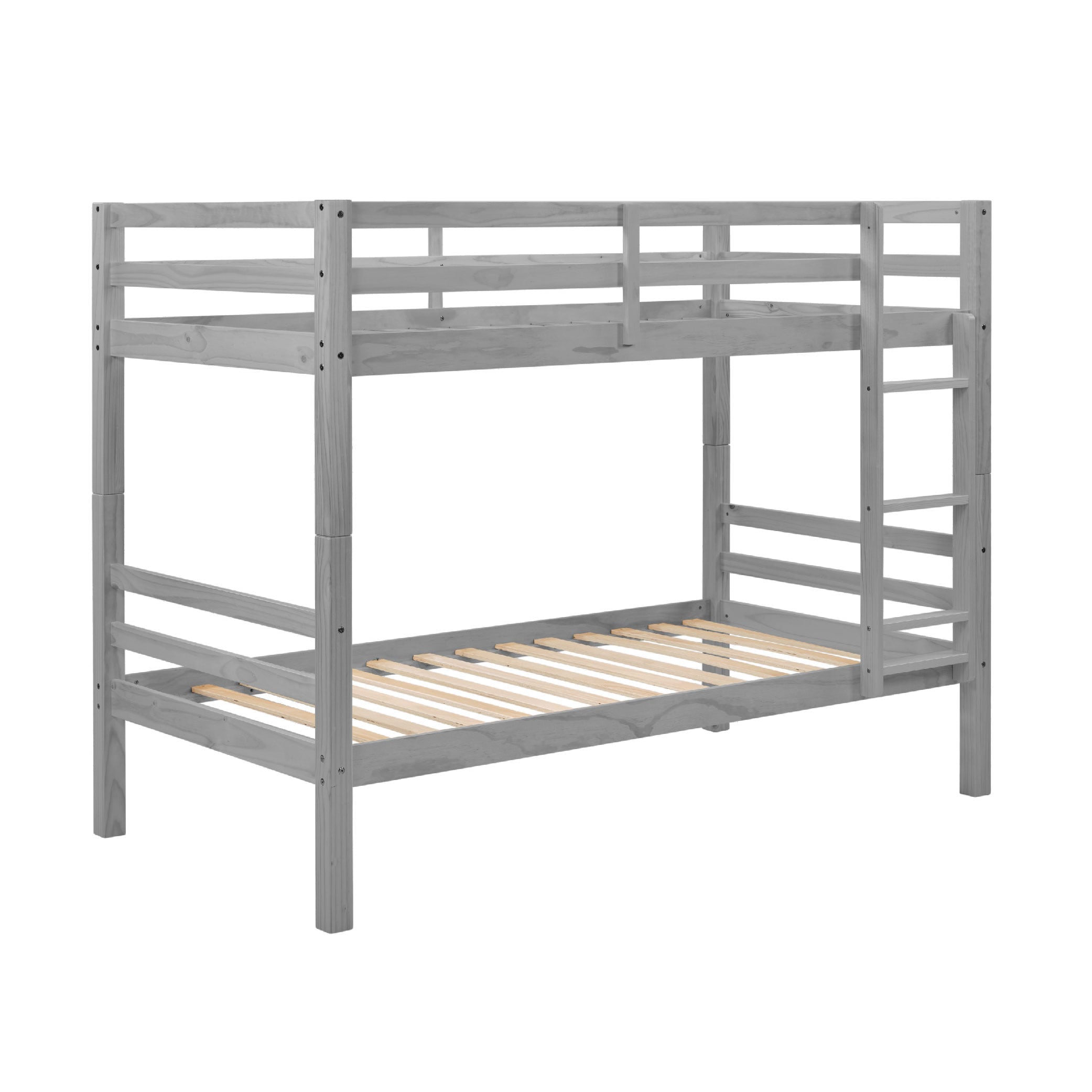 Twin Over Twin Bunk Bed With Thick Posts,Wooden Bunk Bed With High Guardrail And Ladder For Kids, Teens, Dorm Rooms, And Guest Rooms,No Box Spring Needed,Grey_voghion.com